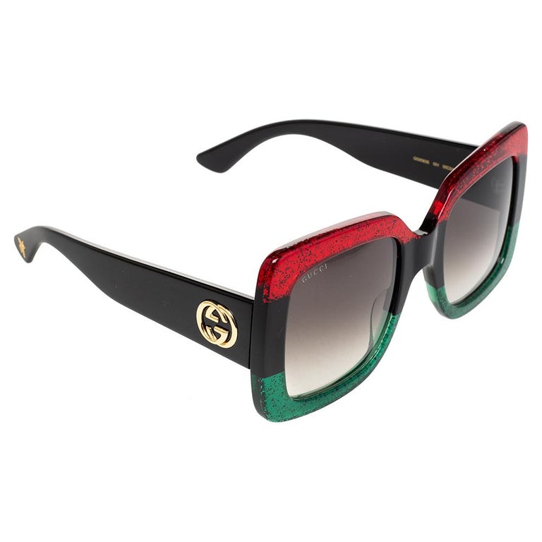 Gucci Red Green Glitter Gg0083s Oversized Square Sunglasses At 1stdibs