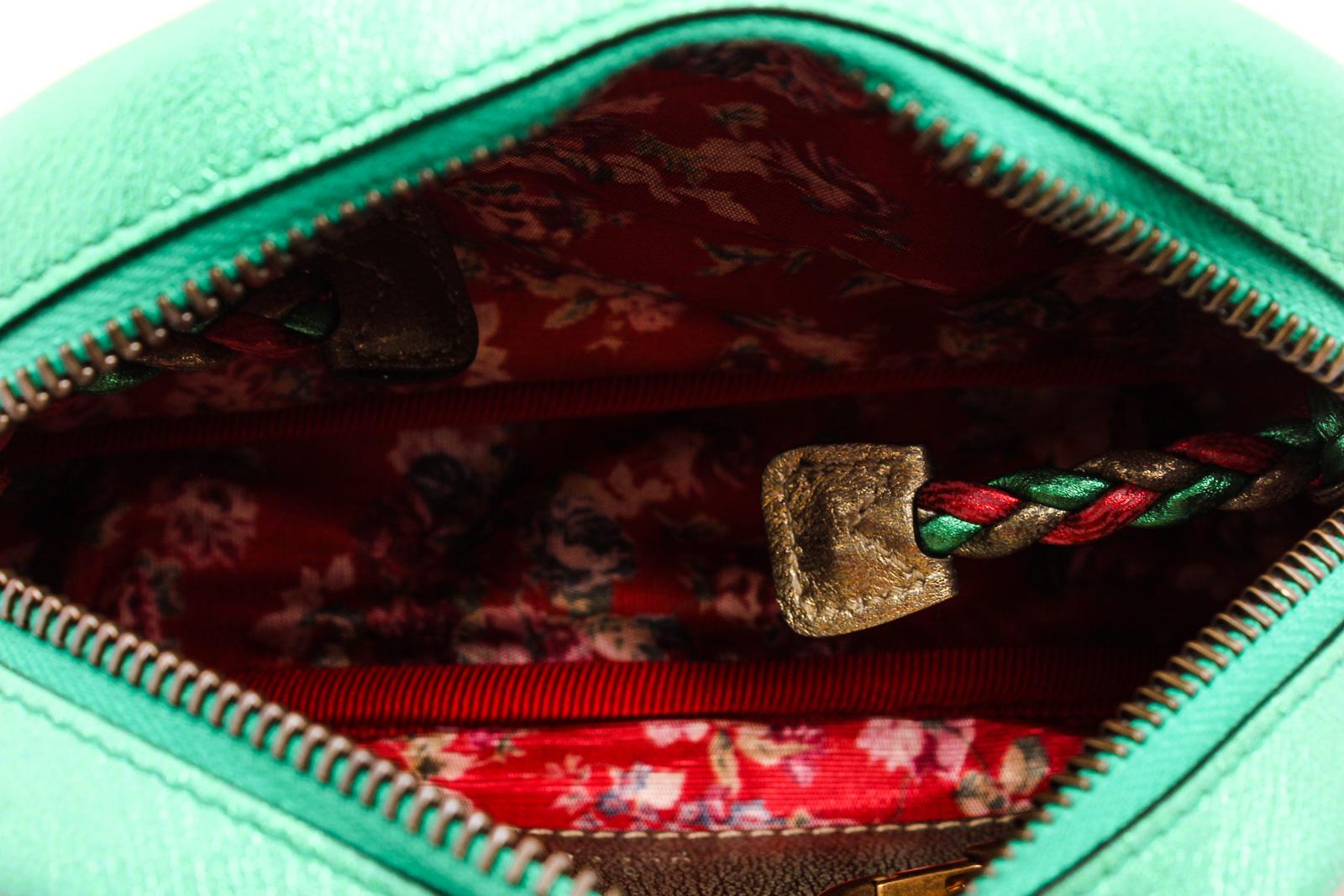 Gucci Red Green Metallic Quilted Leather Mini Dome Trapuntata Crossbody Bag In Good Condition In Irvine, CA