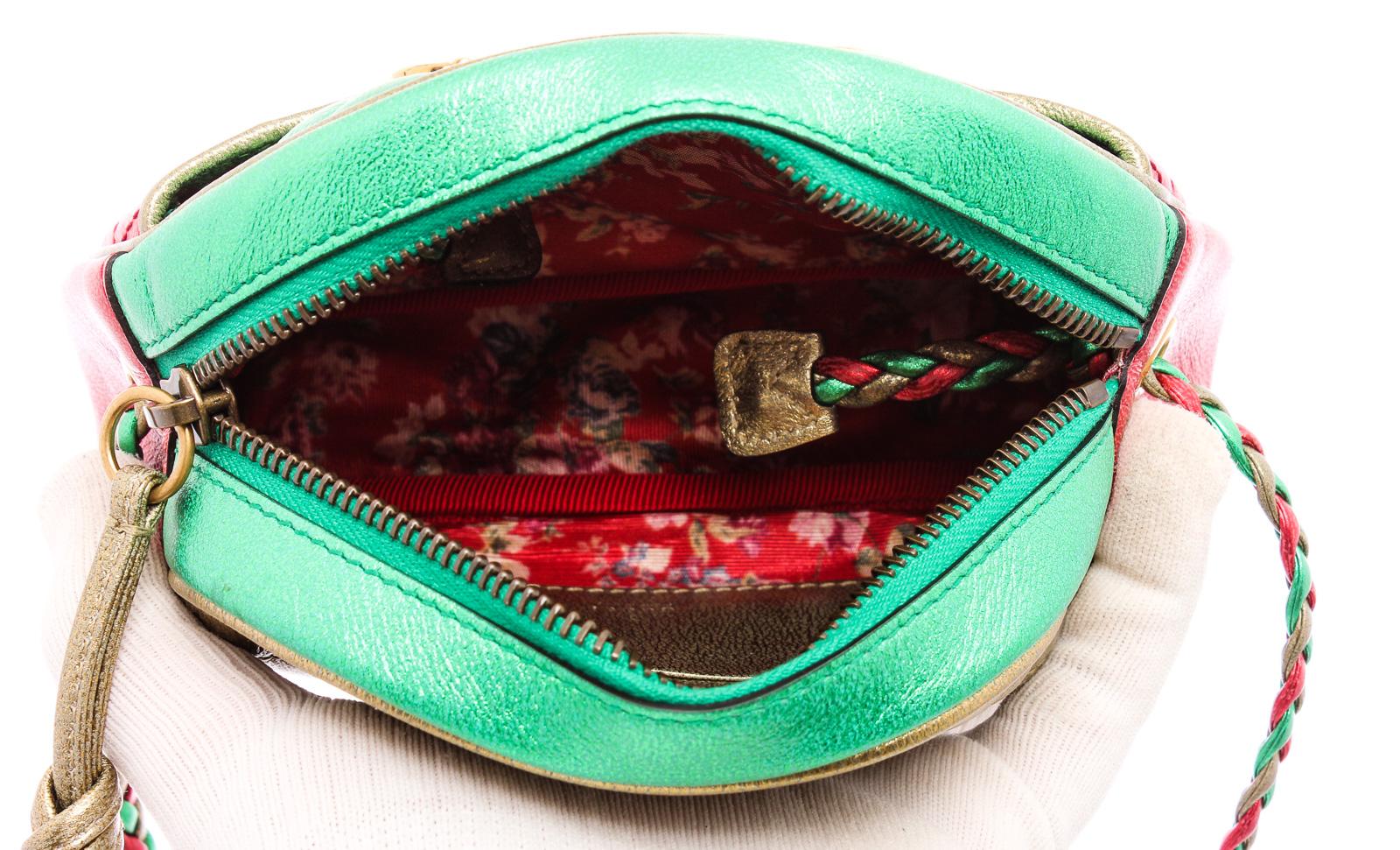 Women's Gucci Red Green Metallic Quilted Leather Mini Dome Trapuntata Crossbody Bag