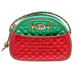 Gucci Red Green Metallic Quilted Leather Mini Dome Trapuntata Crossbody Bag