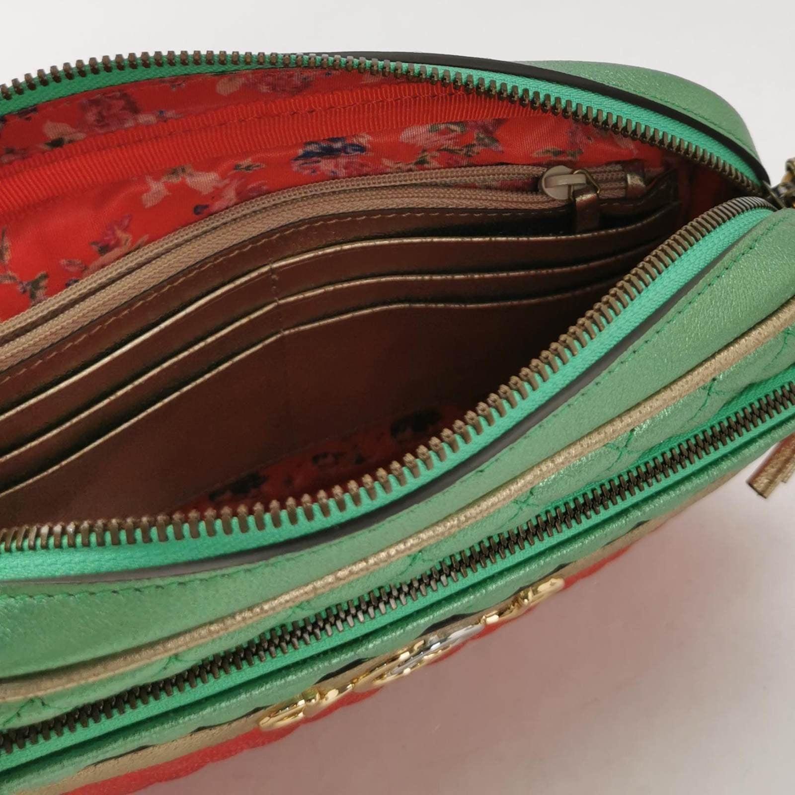 Brown Gucci Red Green Mini Metallic Laminated Trapuntata Leather Horsebit Clutch Pouch For Sale