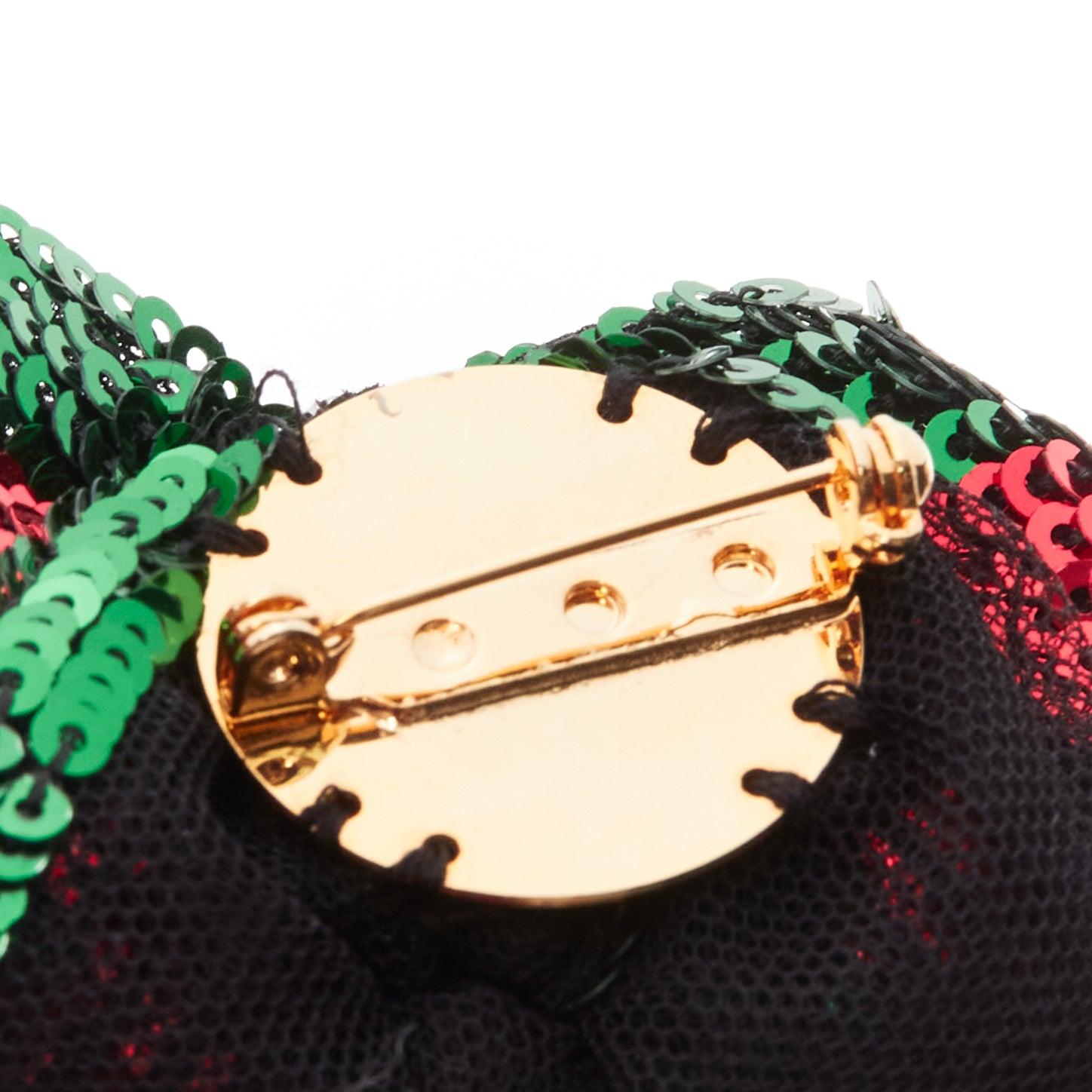 GUCCI red green signature web sequins crystal bead embellished bow brooch In Good Condition In Hong Kong, NT
