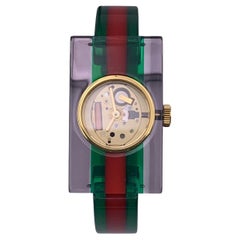 Used Gucci Red Green Striped Plexi Web Watch 143.5 Skeleton Dial