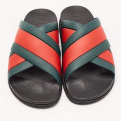 Gucci Red/Green Web Rubber Flat Slides Size 43