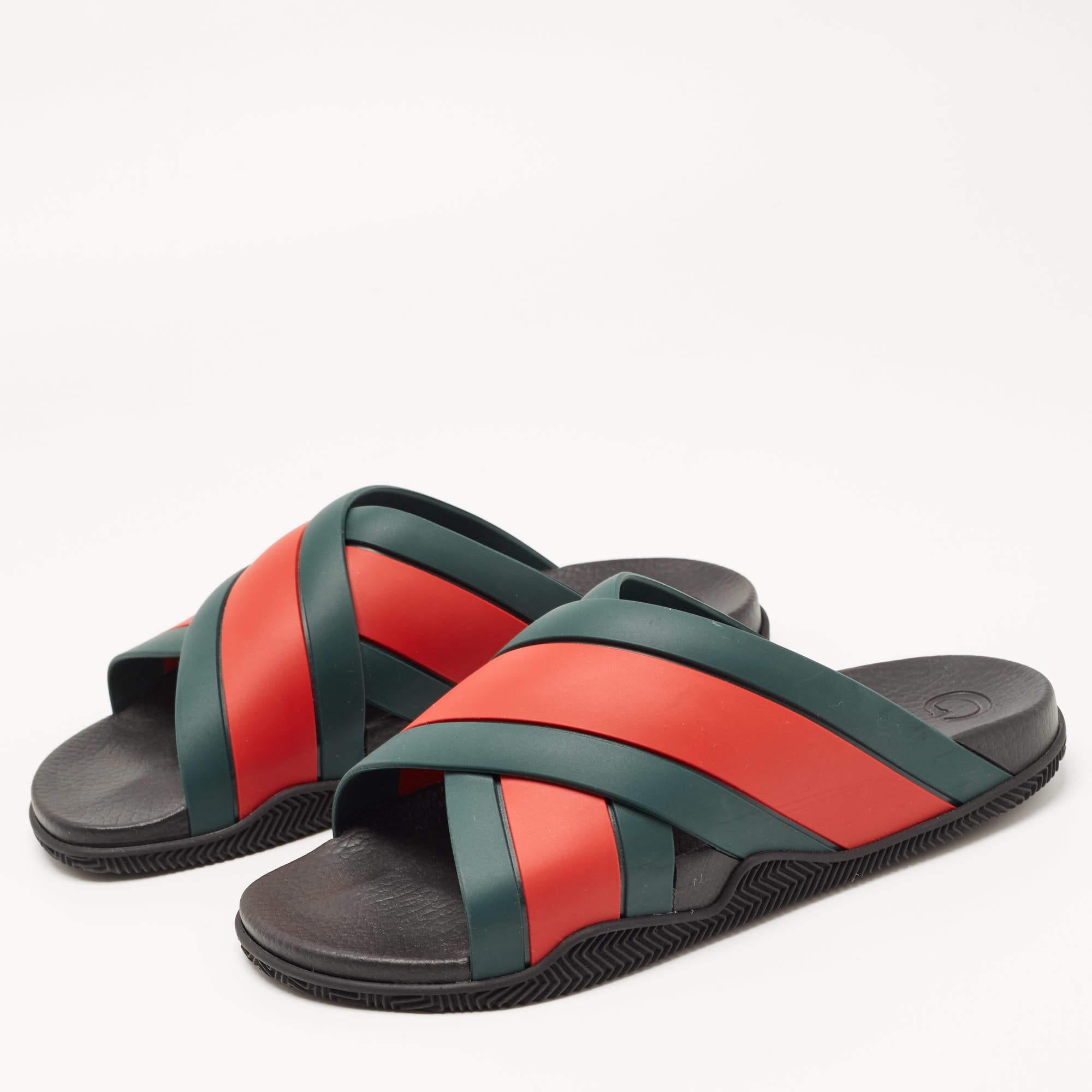 Black Gucci Red/Green Web Rubber Flat Slides Size 43