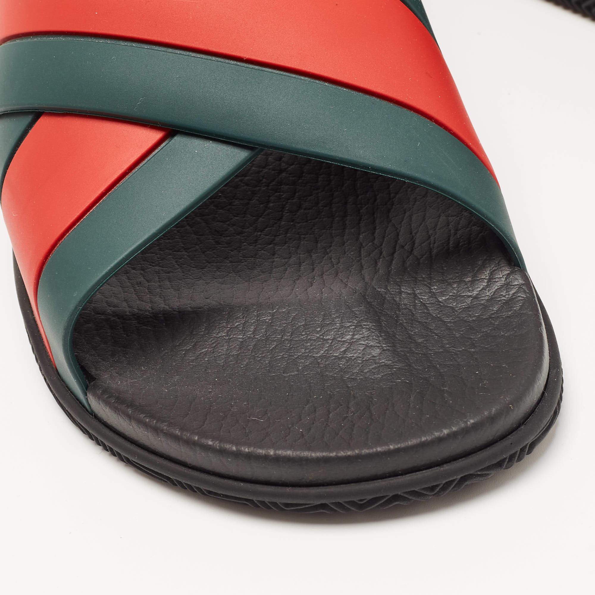 Gucci Red/Green Web Rubber Flat Slides Size 43 2