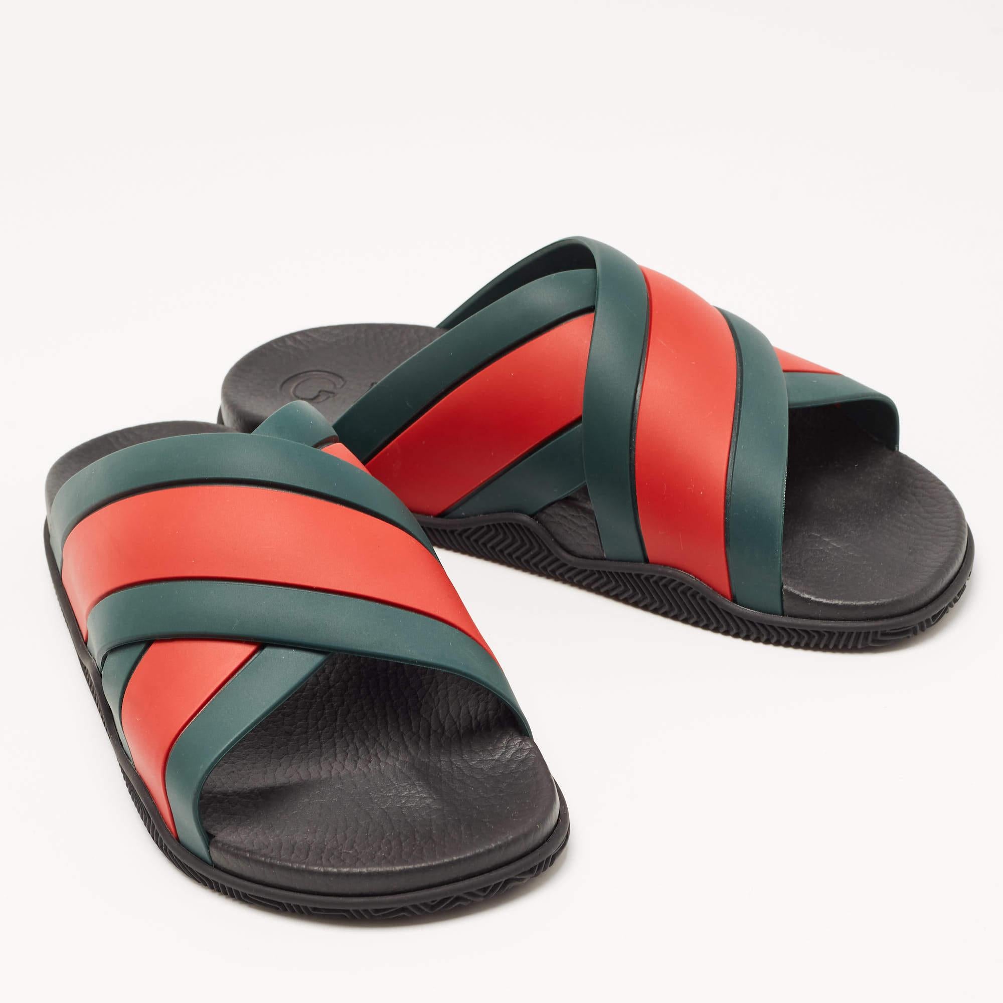 Gucci Red/Green Web Rubber Flat Slides Size 43 3
