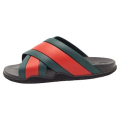 Gucci Red/Green Web Rubber Flat Slides Size 43