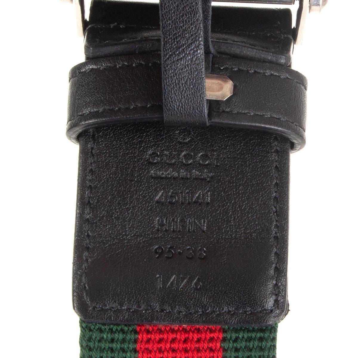 Black GUCCI red green WEB STRIPE Belt with Plaque Buckle L'AVEUGLE PAR AMOUR 95