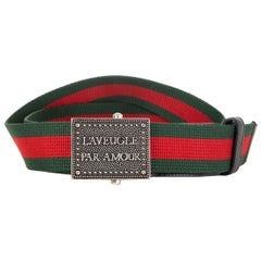 GUCCI red green WEB STRIPE Belt with Plaque Buckle L'AVEUGLE PAR AMOUR 95
