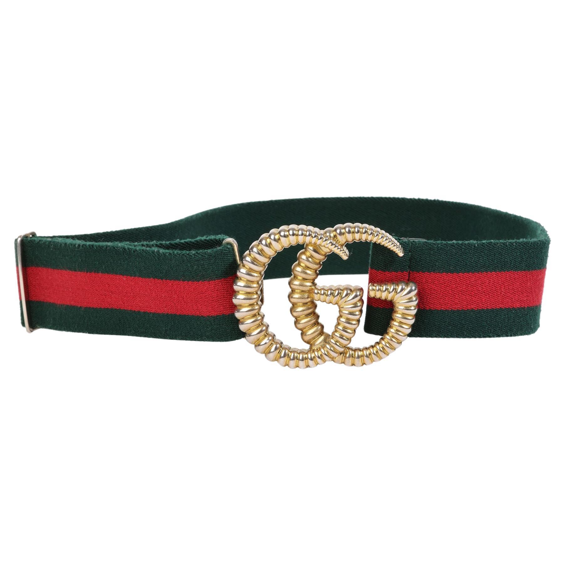 Gucci RED & GREN CANVAS WEB TORCON DOUBLE G BELT