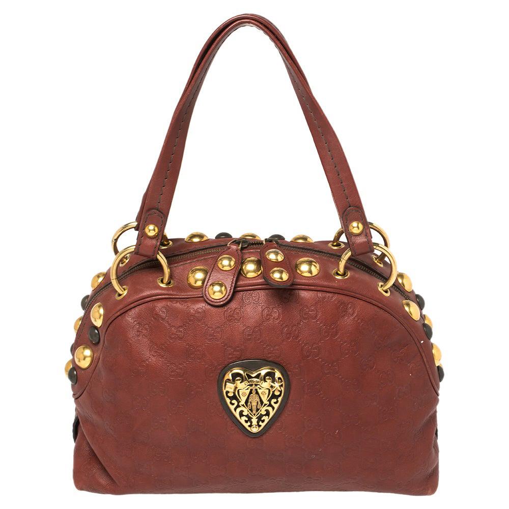 Gucci Red Guccissima Leaher Small Babouska Crest Dome Bag