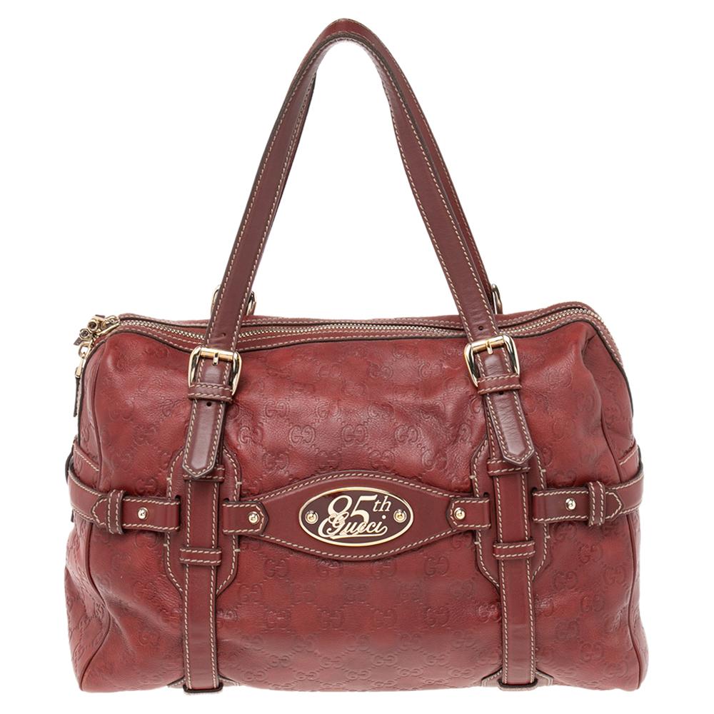 Women's Gucci Red Guccissima Leather 85th Anniversary Medium Boston Bag For Sale