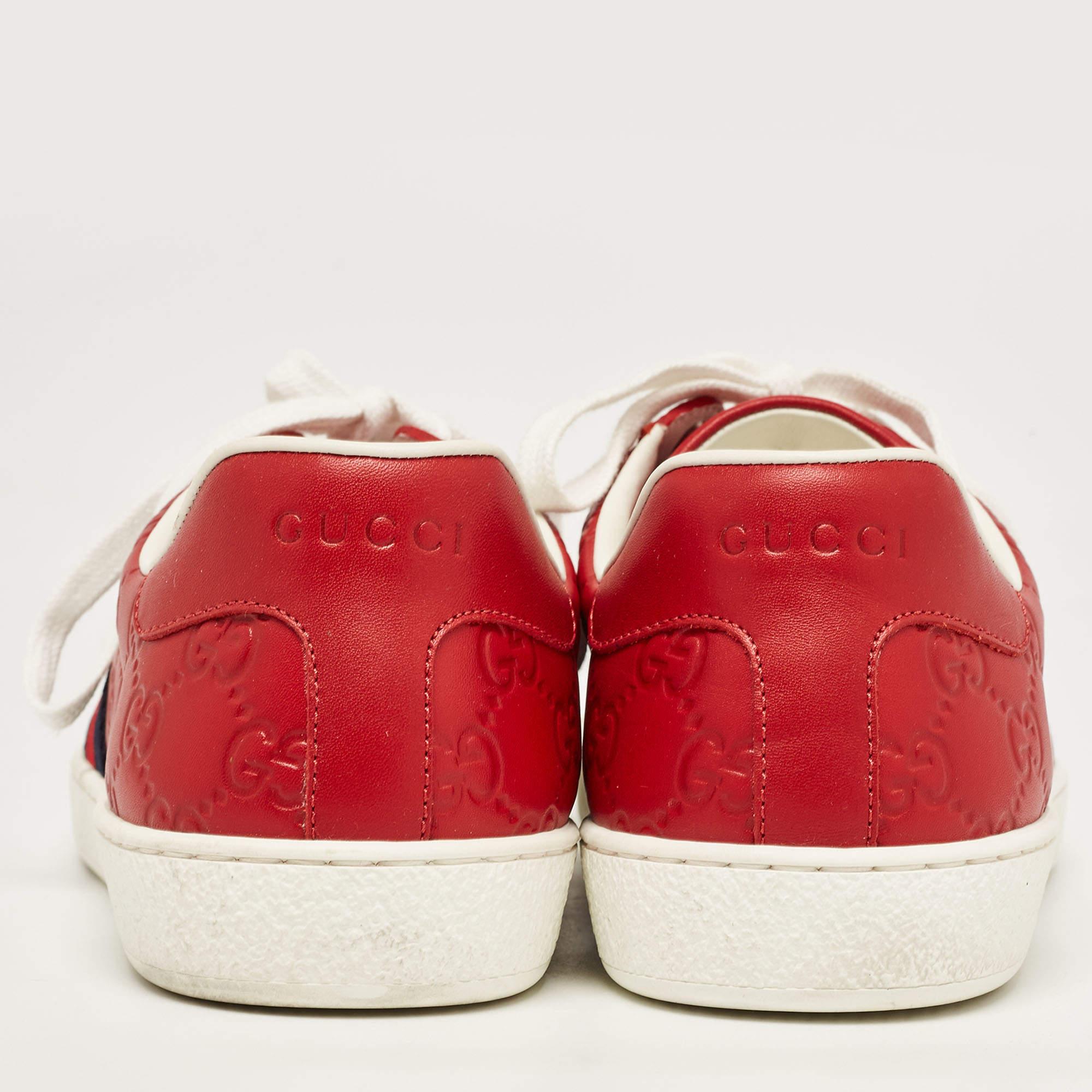 Gucci Red Guccissima Leather Ace Sneakers Size 41.5 For Sale 1