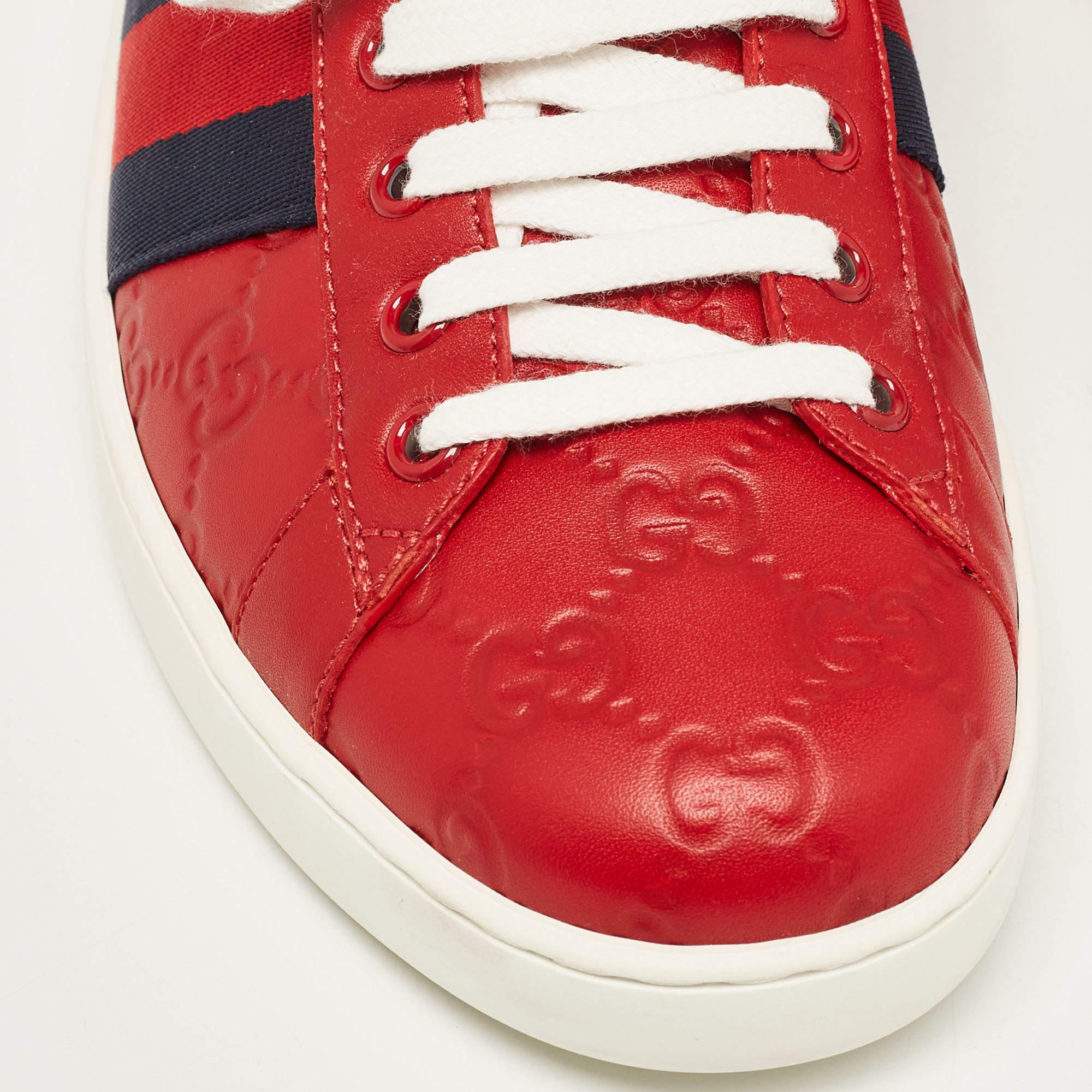 Gucci Red Guccissima Leather Ace Sneakers Size 41.5 For Sale 2