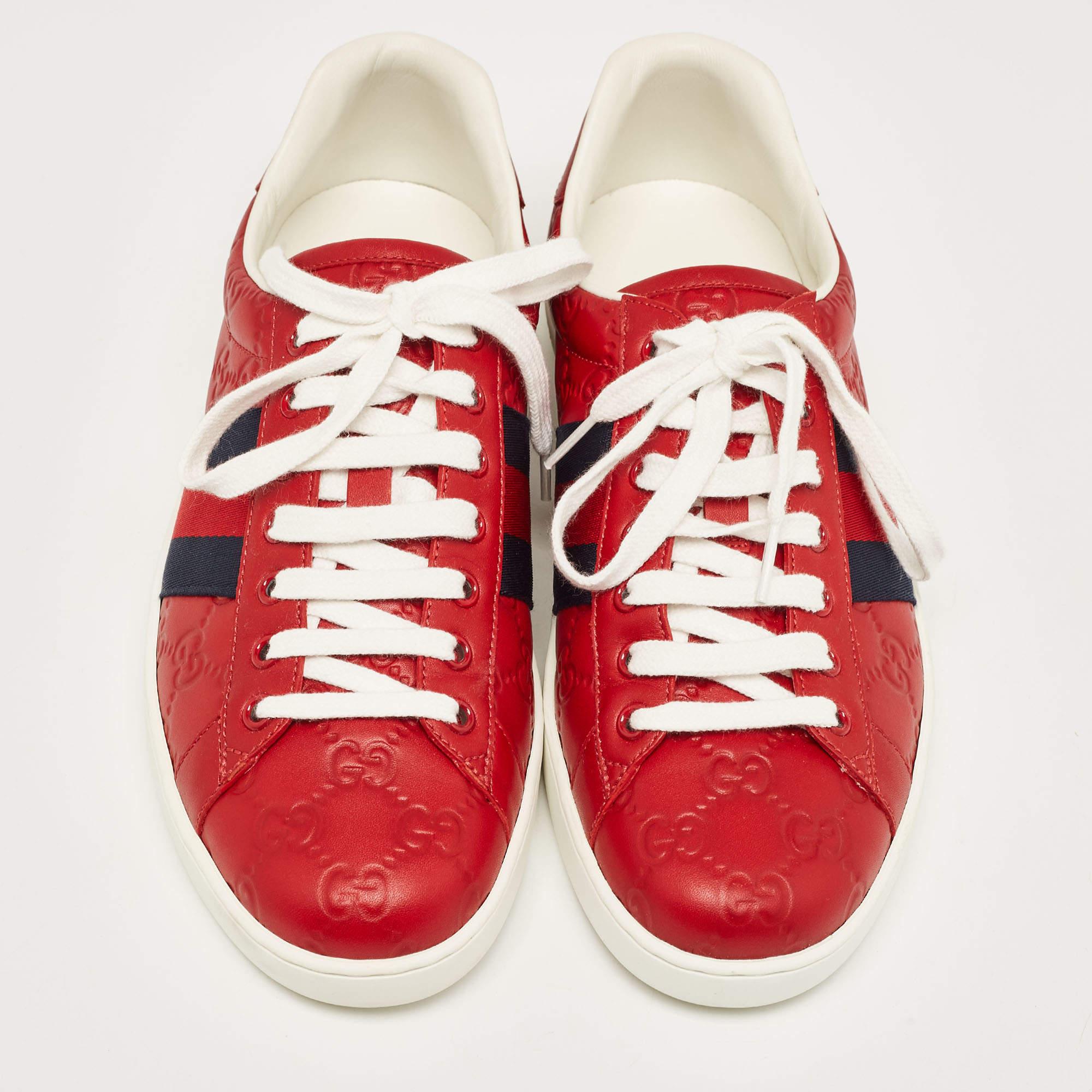 Gucci Red Guccissima Leather Ace Sneakers Size 41.5 For Sale 3