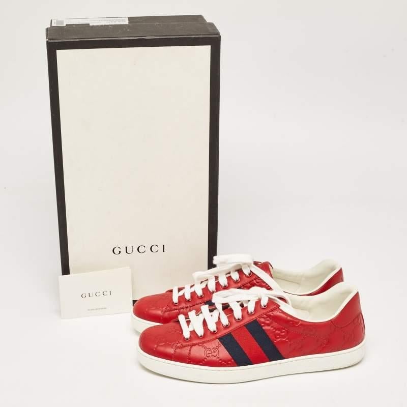 Gucci Red Guccissima Leather Ace Sneakers Size 41.5 For Sale 5