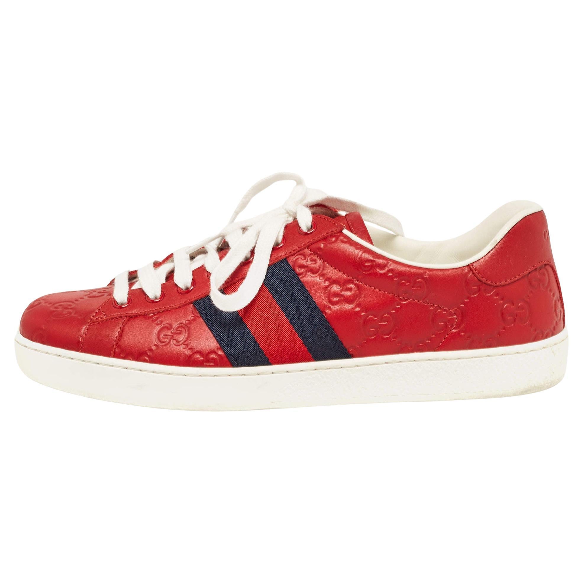 Gucci Red Guccissima Leather Ace Sneakers Size 41.5 For Sale