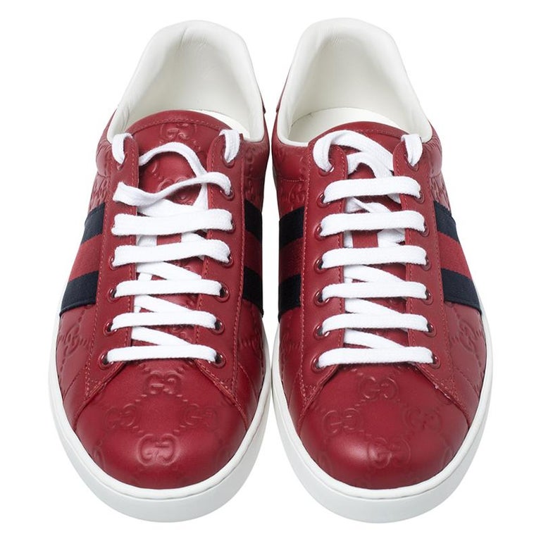 Gucci Red Guccissima Leather Ace Web Low Top Sneakers Size 38.5 For ...