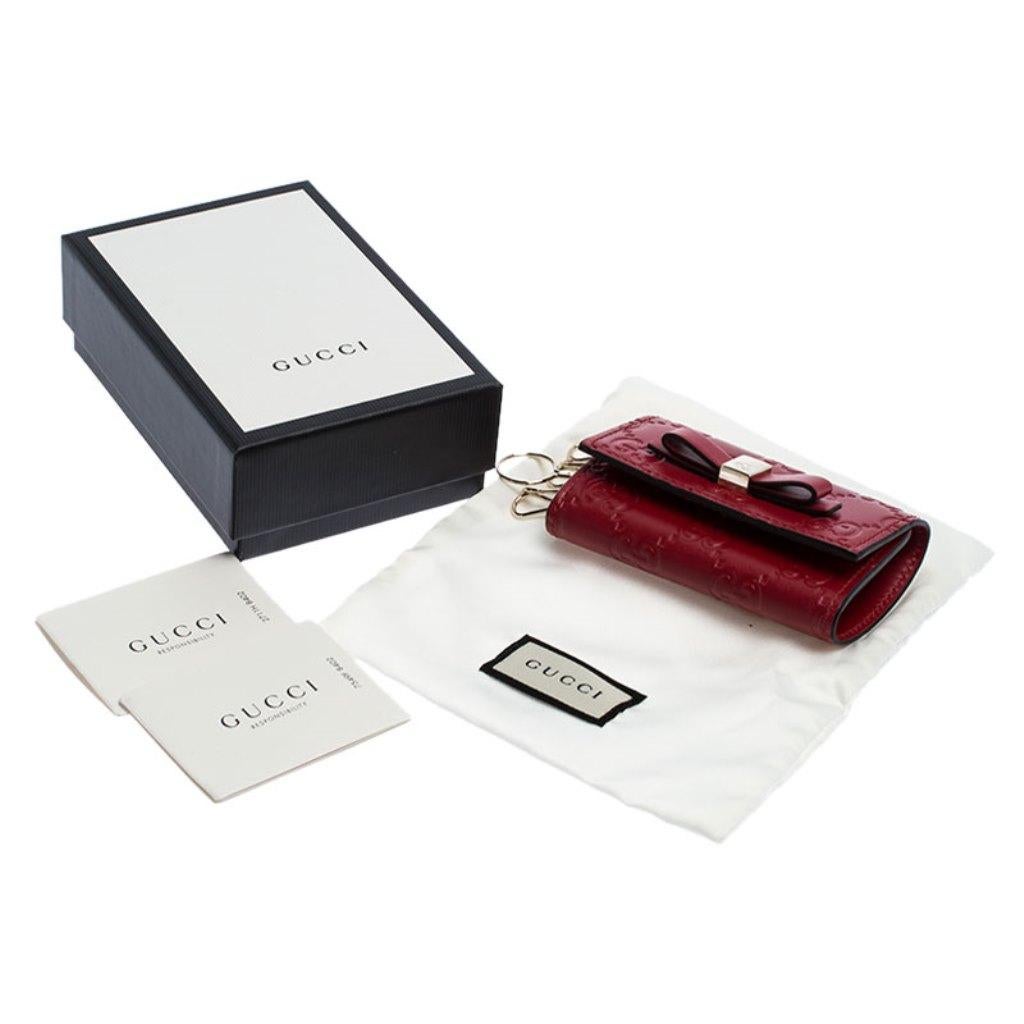 Gucci Red Guccissima Leather Bow 6 Key Holder 4
