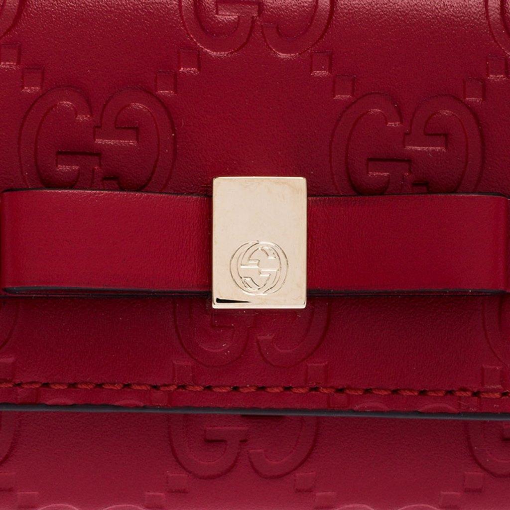 Women's Gucci Red Guccissima Leather Bow 6 Key Holder
