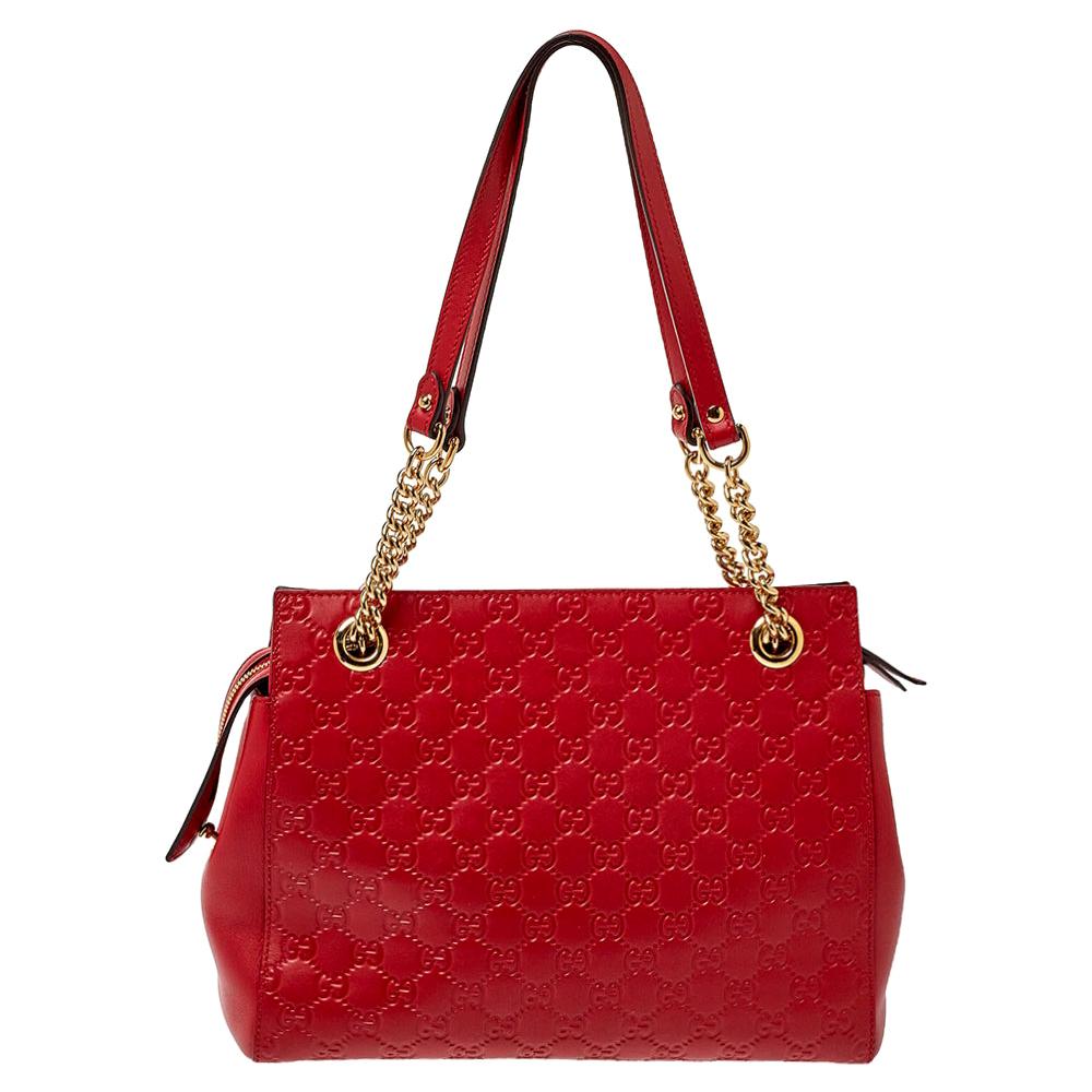 Gucci Red Guccissima Leather Chain Strap Shoulder Bag