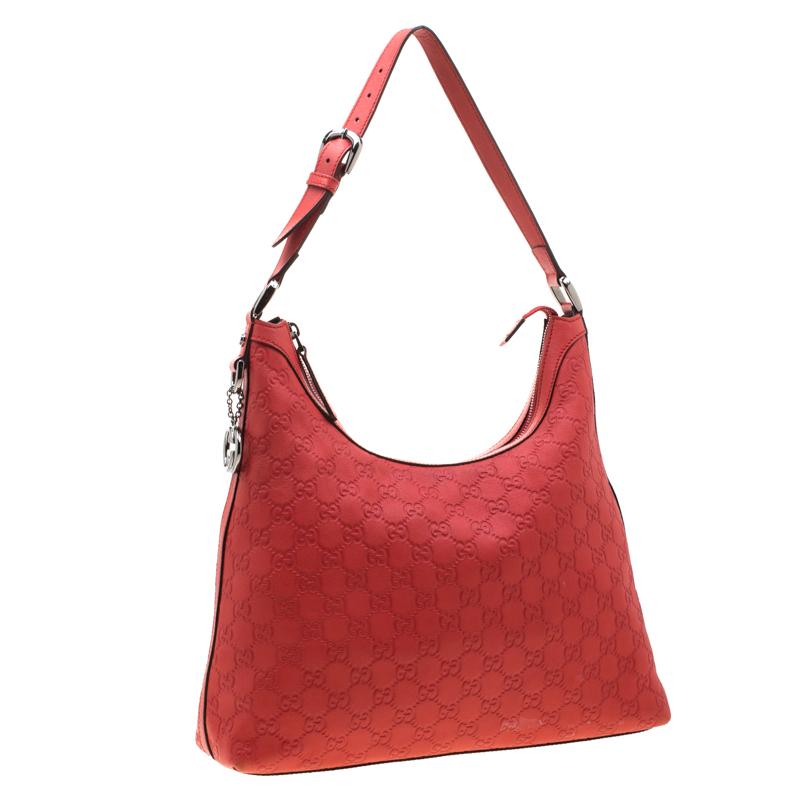 Women's Gucci Red Guccissima Leather Charm Hobo