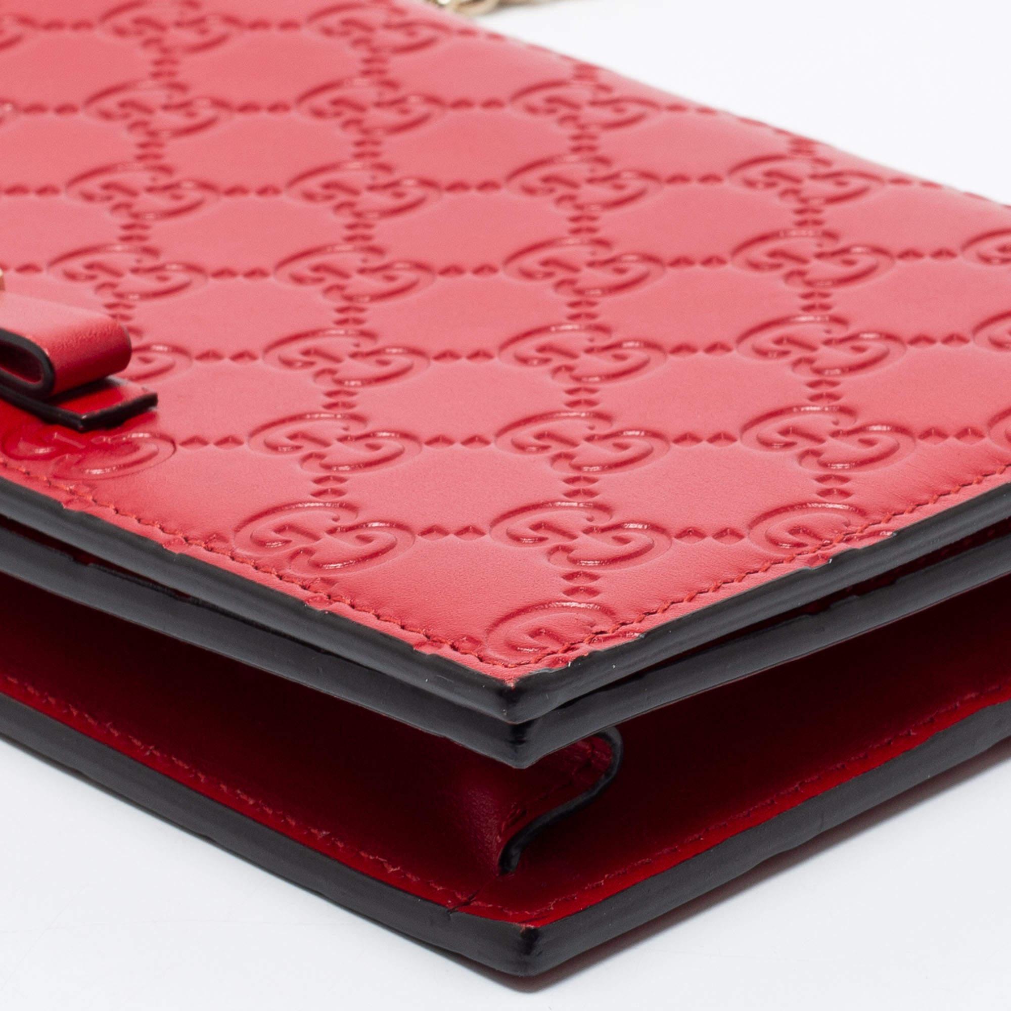 Gucci Red Guccissima Leather Flap Wallet on Chain 7