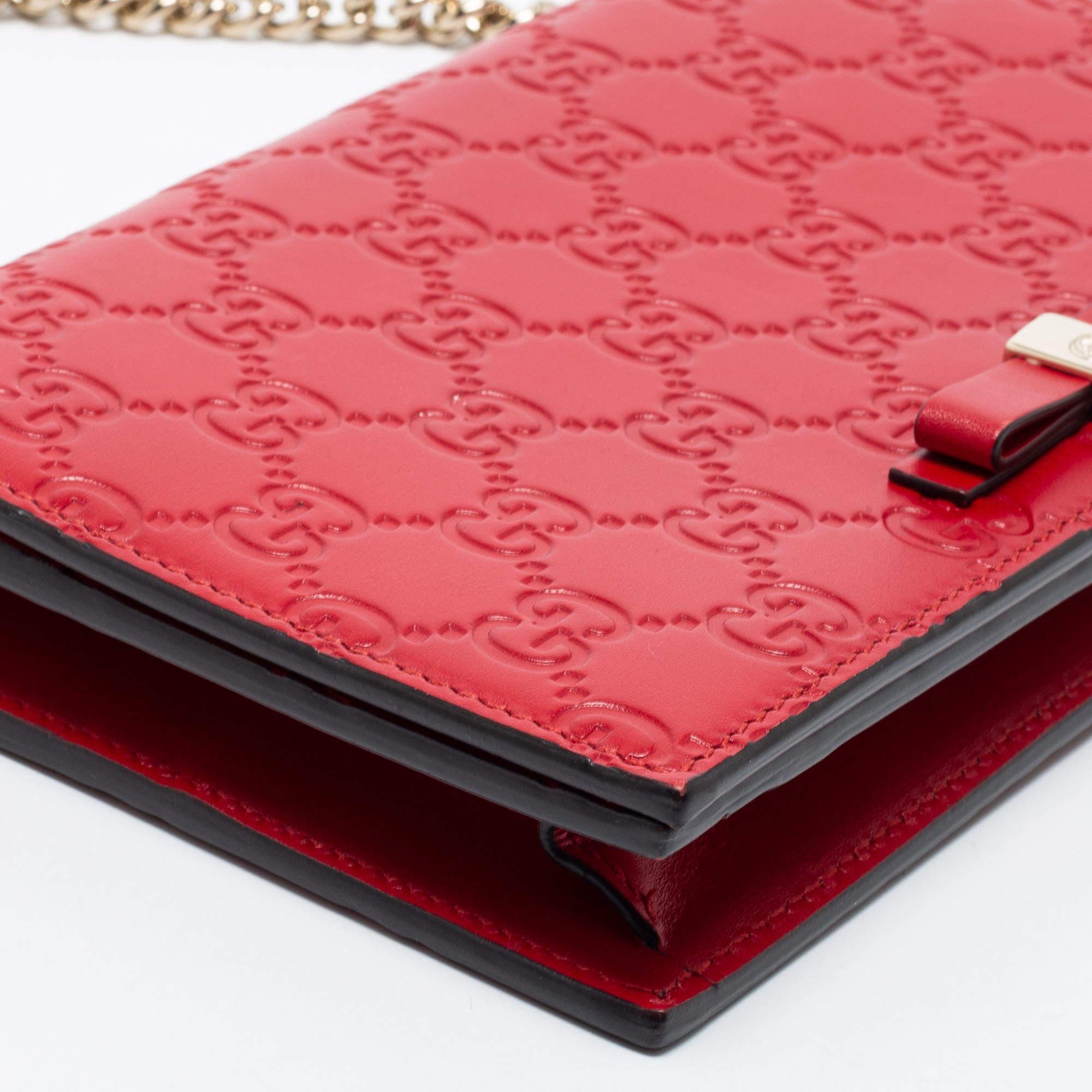 Gucci Red Guccissima Leather Flap Wallet on Chain 9