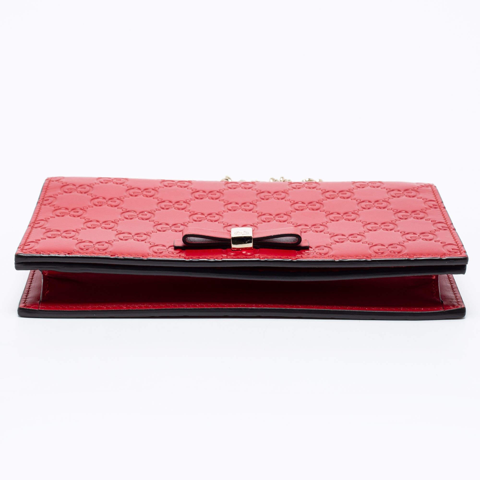 Gucci Red Guccissima Leather Flap Wallet on Chain 1