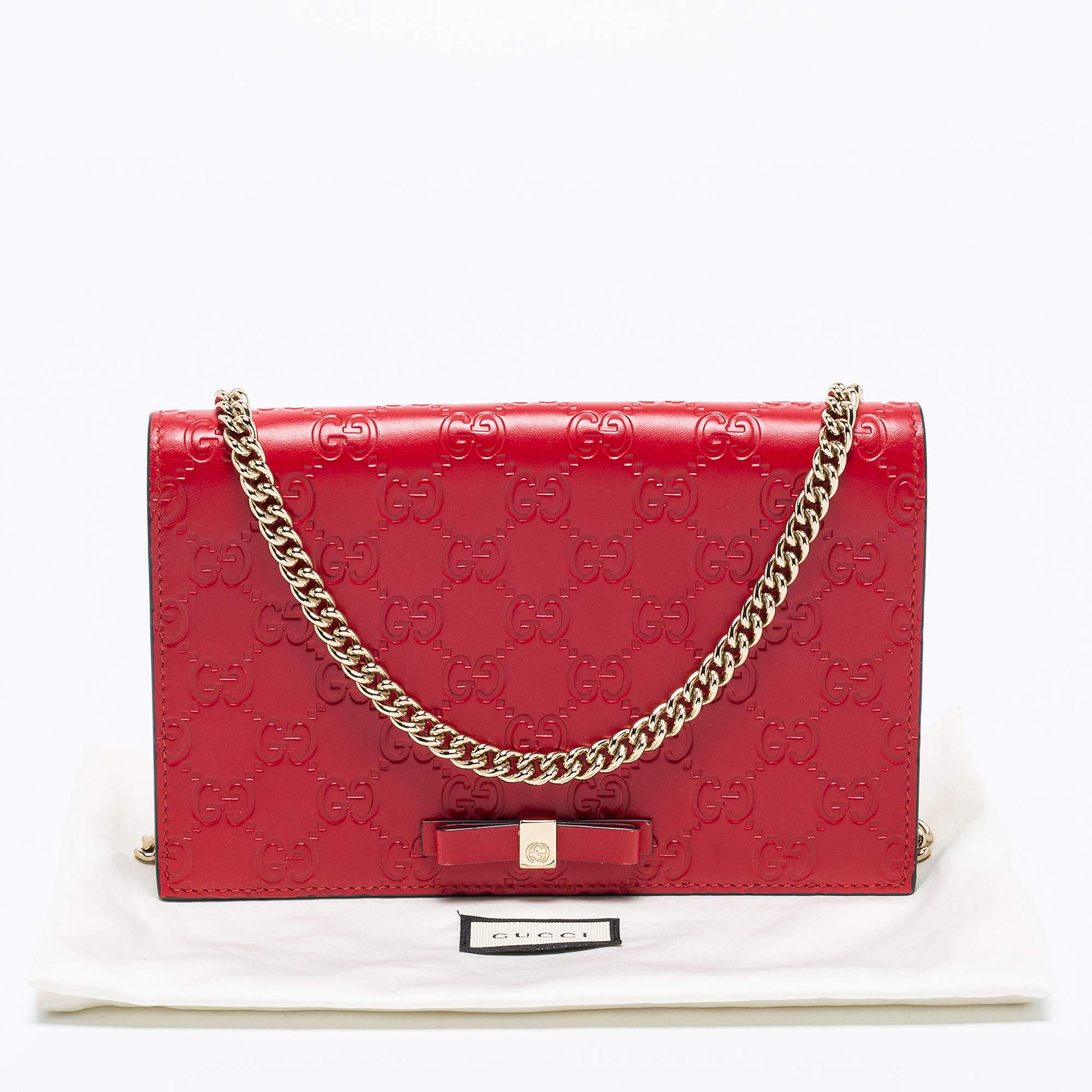 Gucci Red Guccissima Leather Flap Wallet on Chain 2