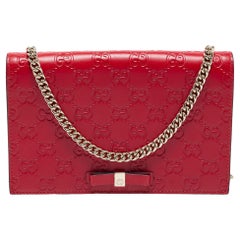 Gucci Red Guccissima Leather Flap Wallet on Chain