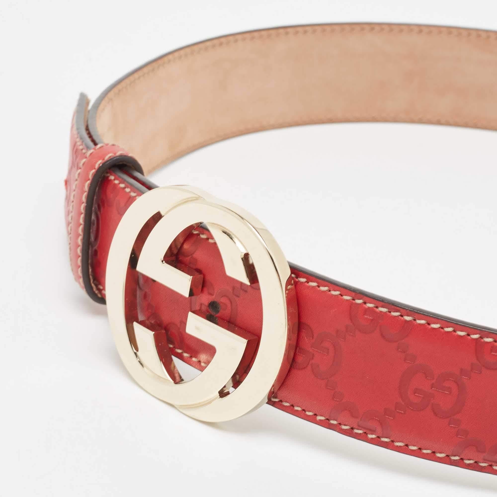 Gucci Red Guccissima Leather Interlocking G Belt 85 CM In Good Condition In Dubai, Al Qouz 2