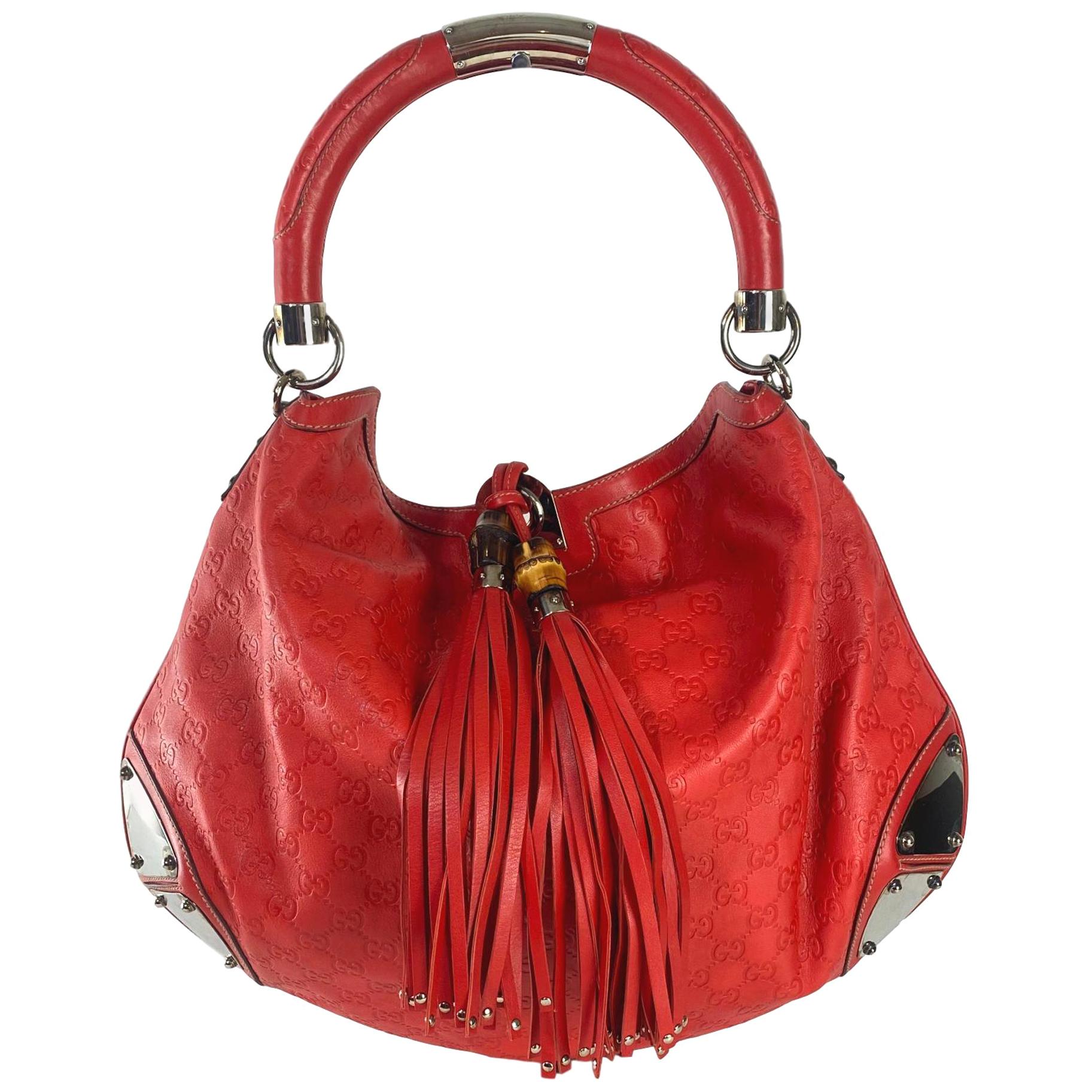 Gucci Red Guccissima Leather Large Babouska Indy Hobo at 1stDibs