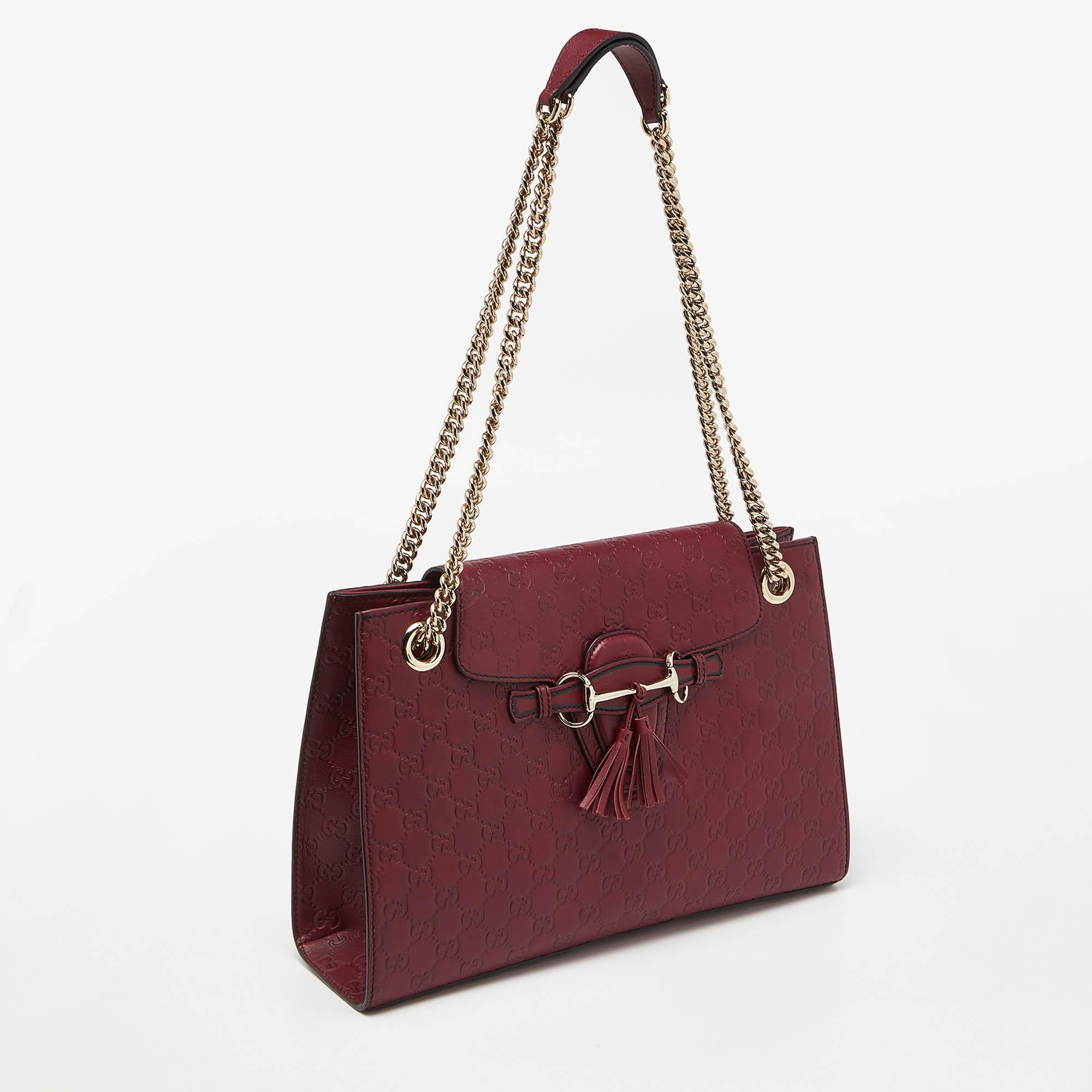Brown Gucci Red Guccissima Leather Large Emily Chain Shoulder Bag