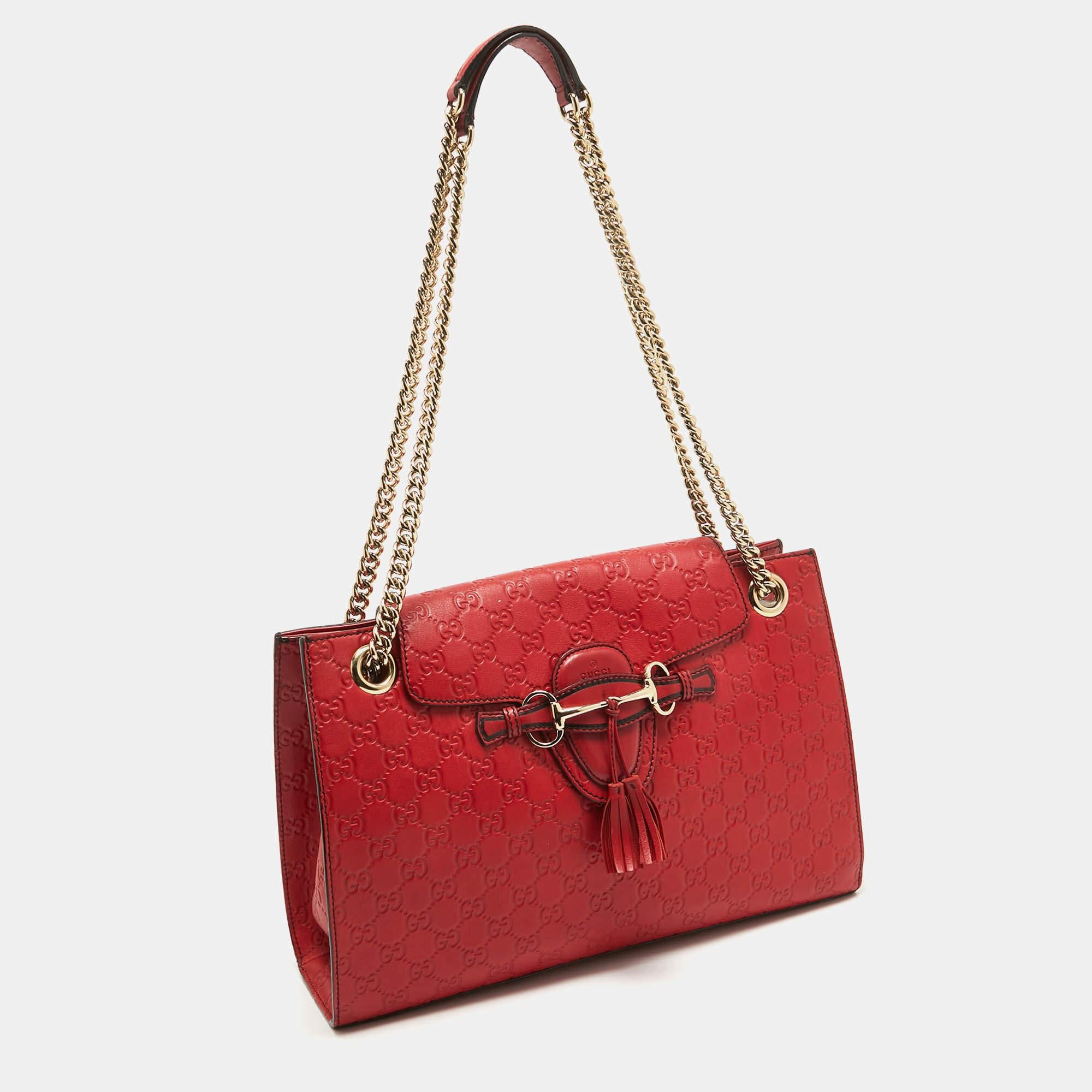 Gucci Red Guccissima Leather Large Emily Shoulder Bag In Good Condition In Dubai, Al Qouz 2