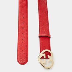 Gucci Red Guccissima Leather Lovely Heart Buckle Belt 90 CM