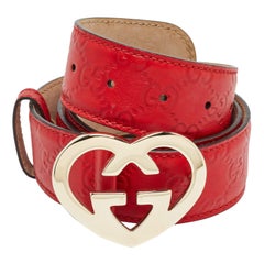 Gucci Red Guccissima Leather Lovely Heart Buckle Belt 90 CM