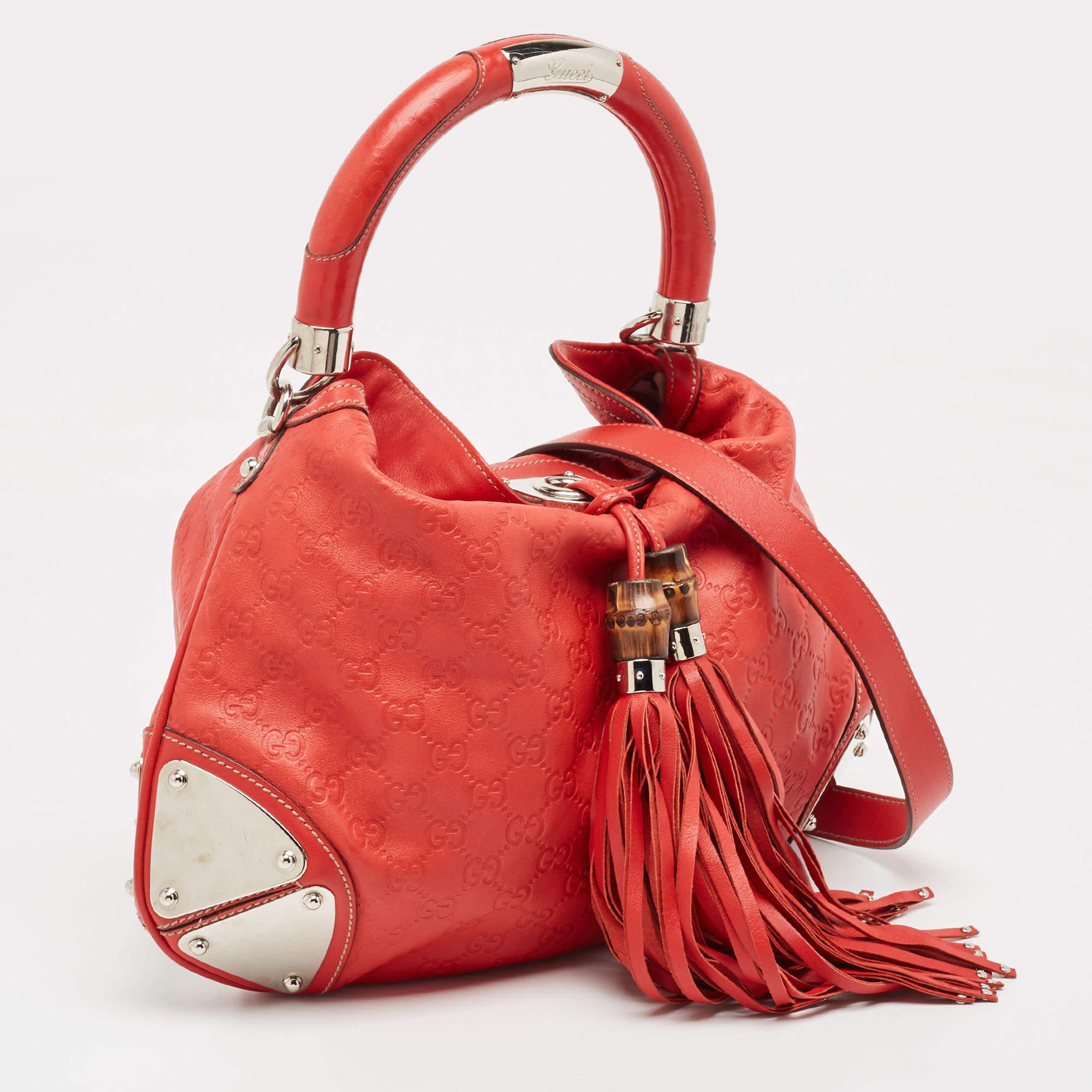 Women's Gucci Red Guccissima Leather Medium Indy Hobo