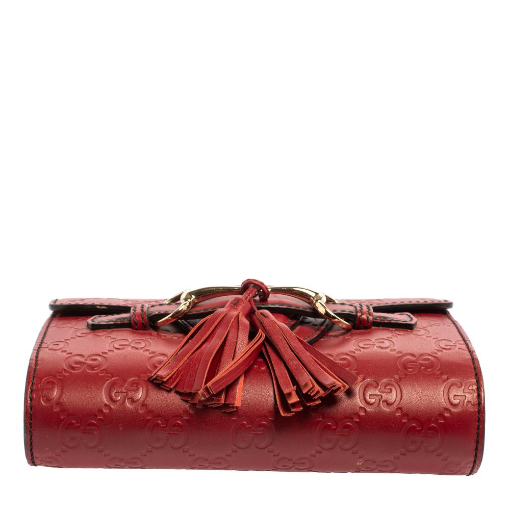 Gucci Red Guccissima Leather Mini Emily Chain Shoulder Bag In Good Condition In Dubai, Al Qouz 2