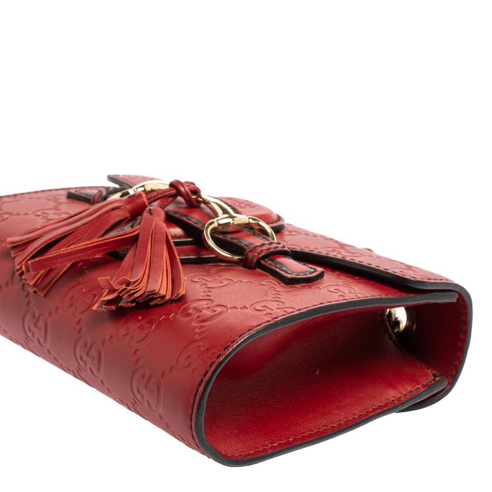 Women's Gucci Red Guccissima Leather Mini Emily Chain Shoulder Bag