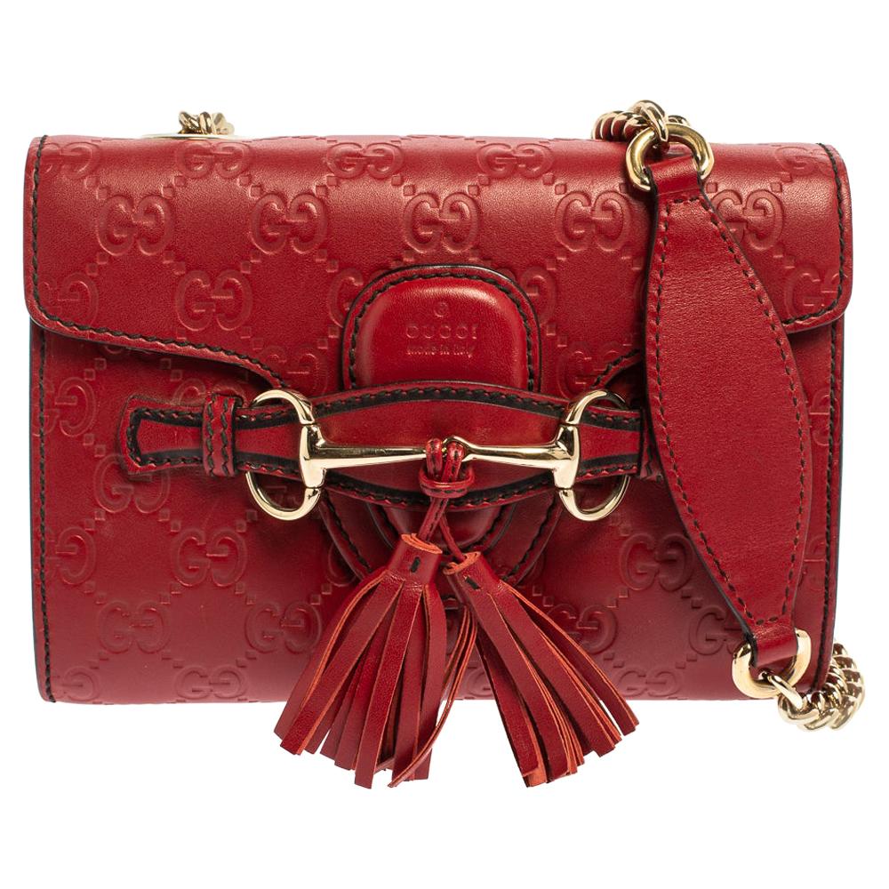 Gucci Red Guccissima Leather Mini Emily Chain Shoulder Bag