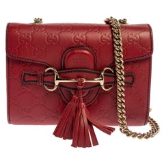Gucci Red Guccissima Leather Mini Emily Chain Shoulder Bag