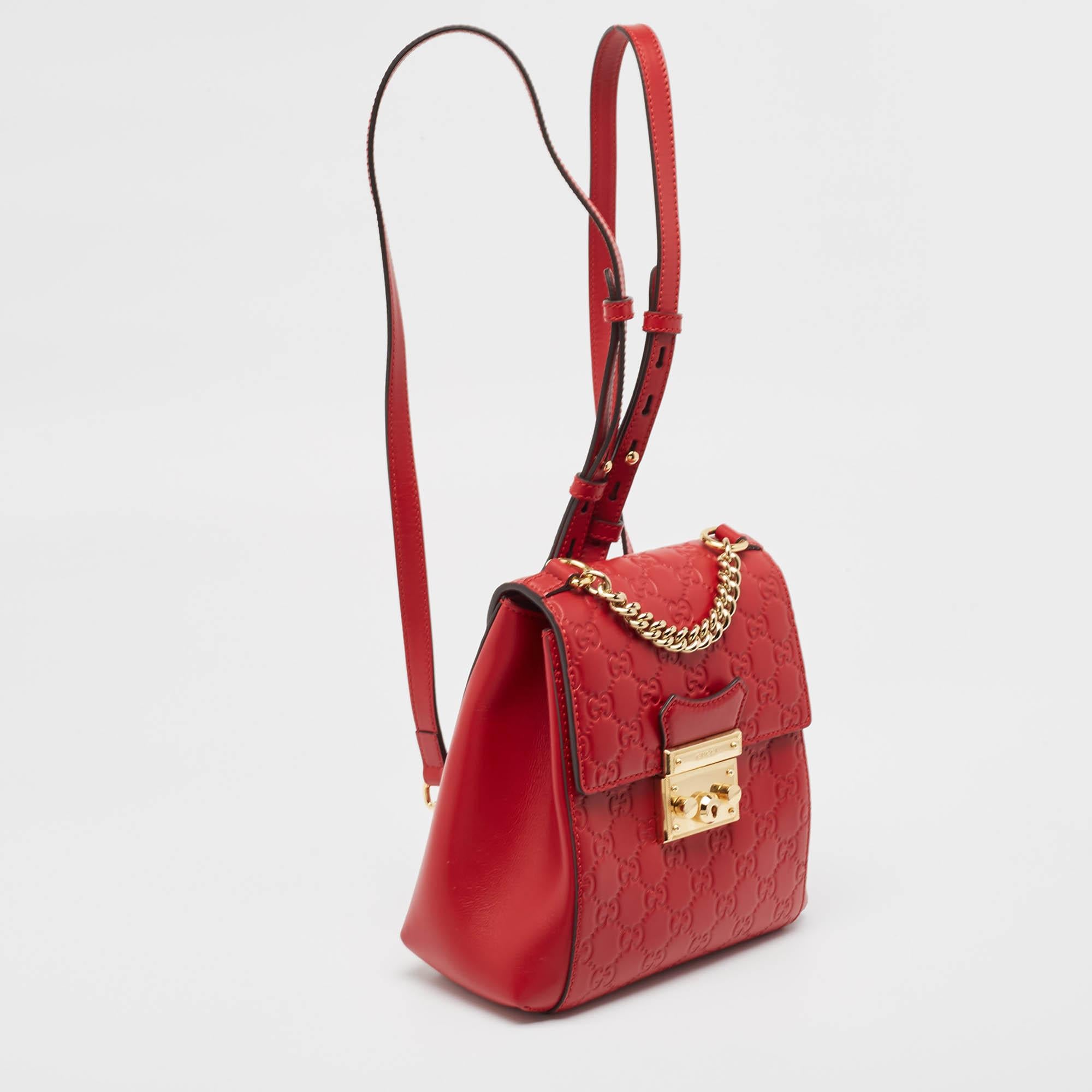 Gucci Red Guccissima Leather Padlock Backpack In Excellent Condition For Sale In Dubai, Al Qouz 2