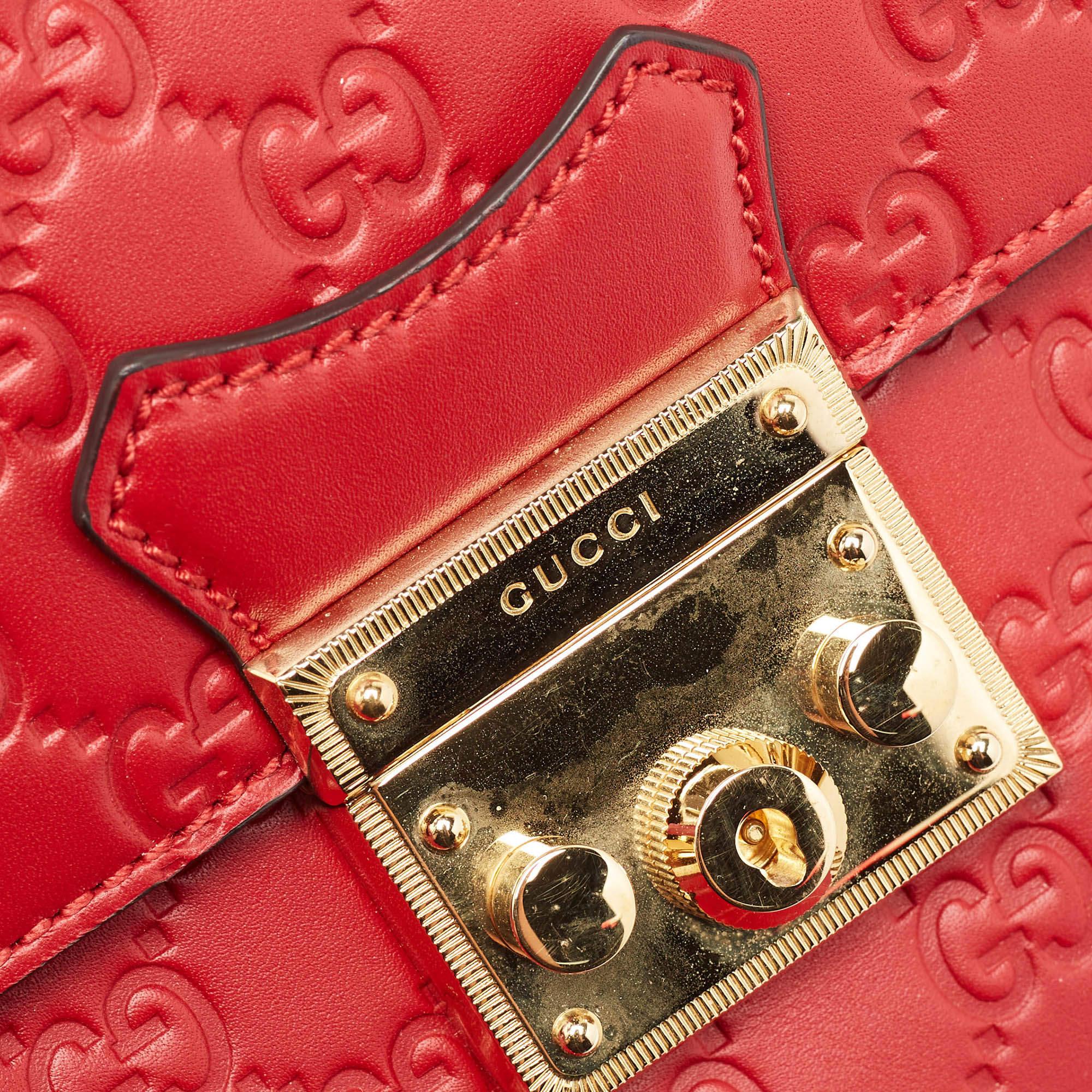 Gucci Red Guccissima Leather Padlock Backpack For Sale 2