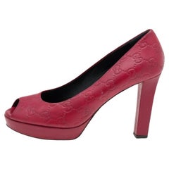 Gucci Red Guccissima Leather Peep Toe Platform Pumps Size 37.5
