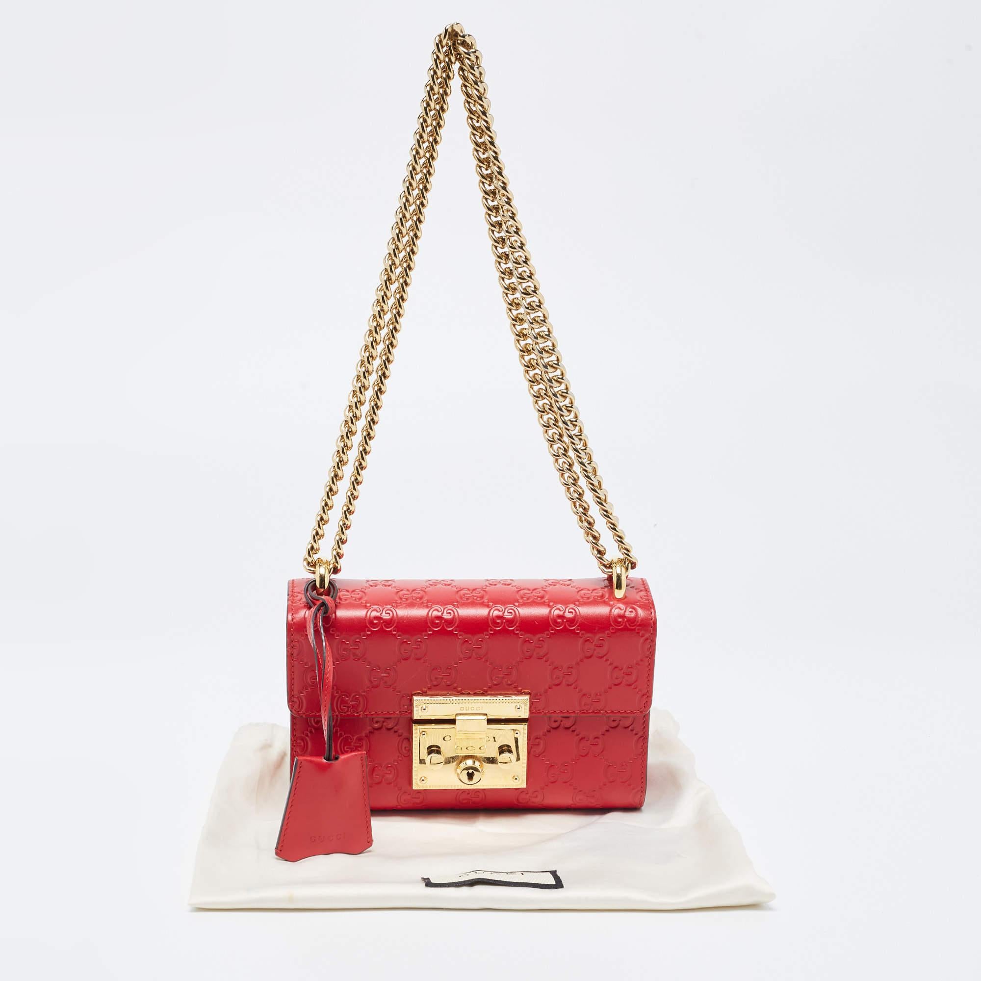 Gucci Red Guccissima Leather Small Padlock Shoulder Bag 16