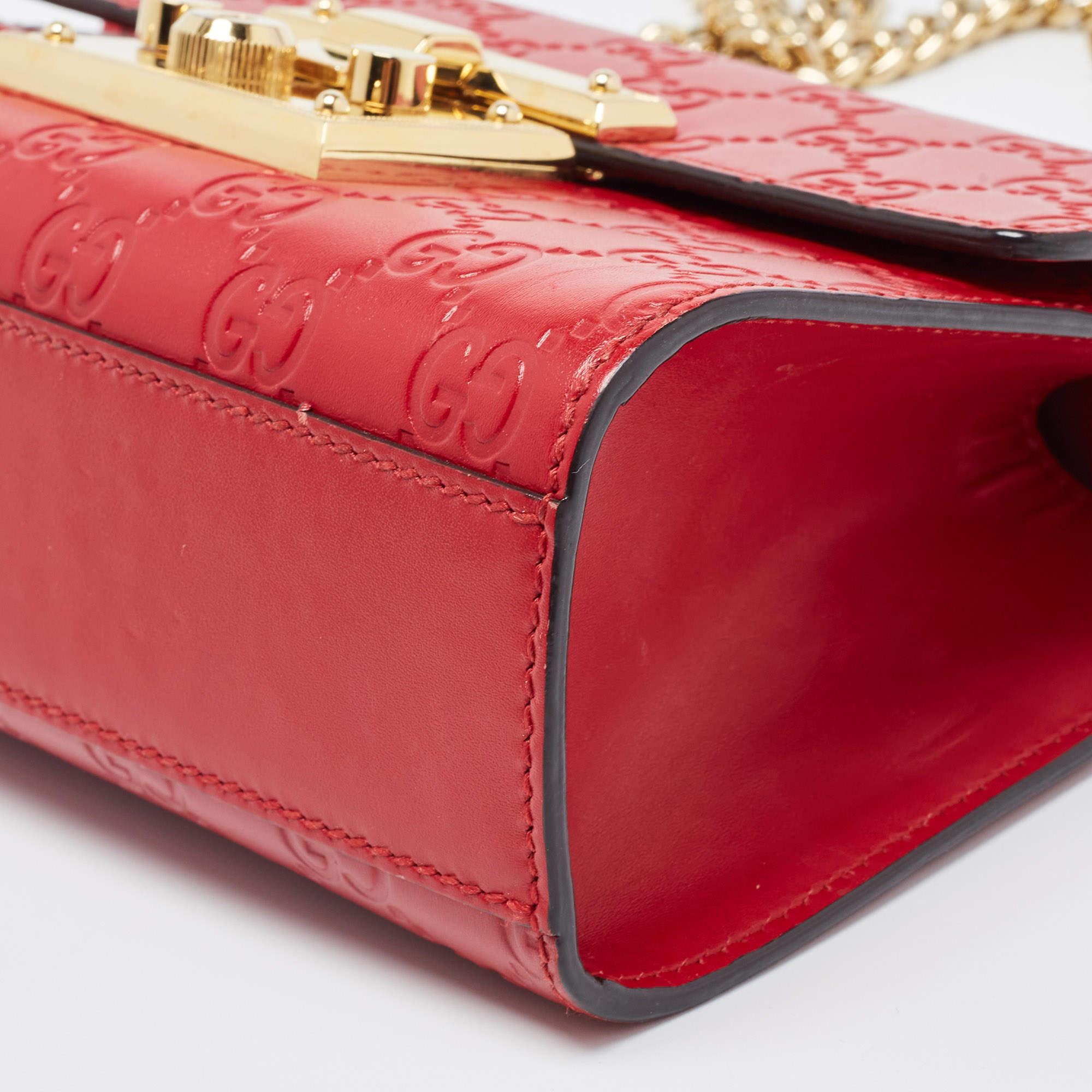 Women's Gucci Red Guccissima Leather Small Padlock Shoulder Bag