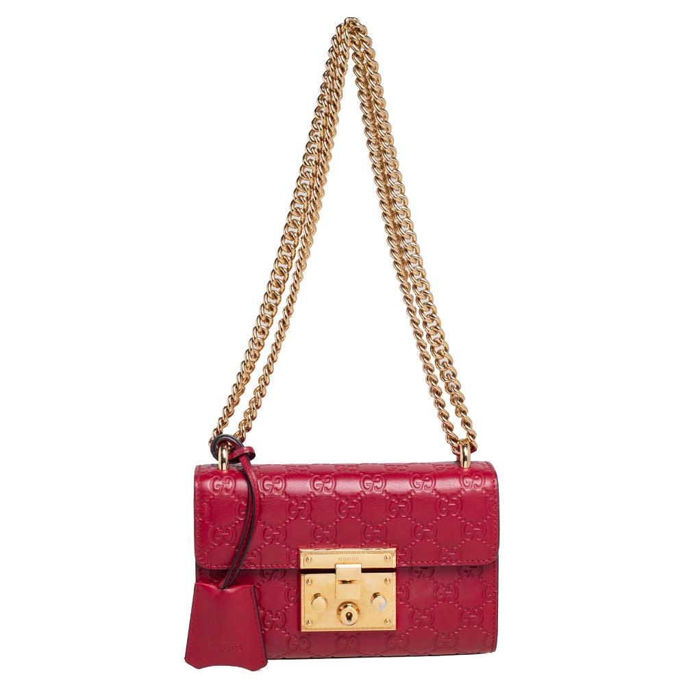 Gucci Red Guccissima Leather Small Padlock Shoulder Bag