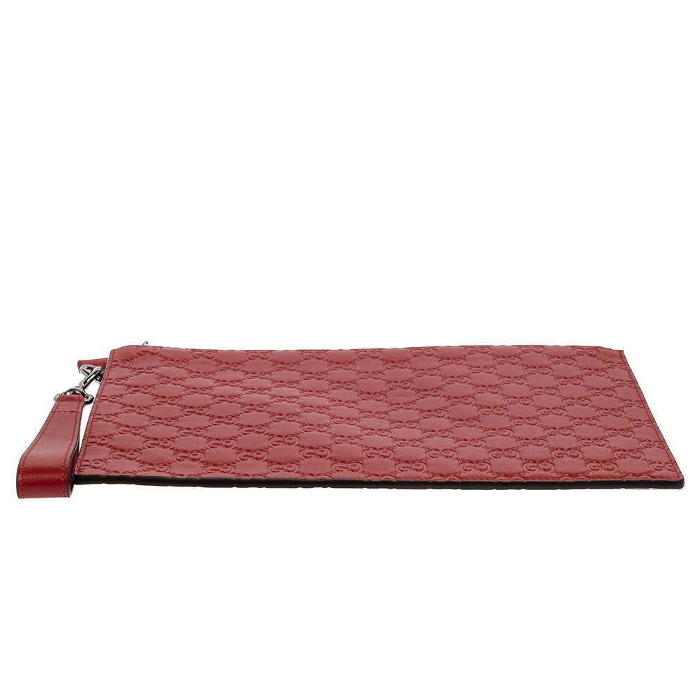 Men's Gucci Red Guccissima Leather Wristlet Pouch